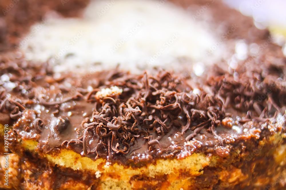 Sweet homemade chocolate cake close up