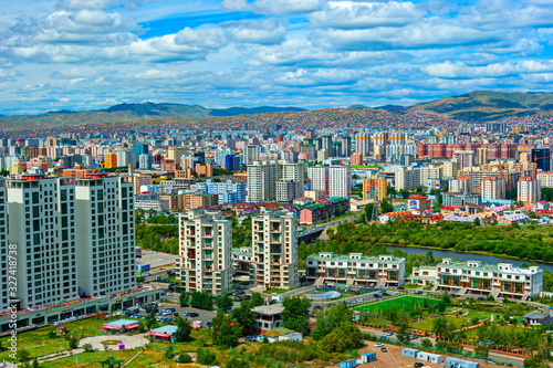 Photography Spectacular panoramic view of Ulaanbaatar, capital of Mongolia, from the Zaisan Memorial that honors the Soviet and Mongolian friendship