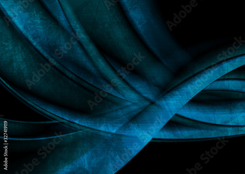 Dark blue grunge background with smooth waves. Abstract vector design