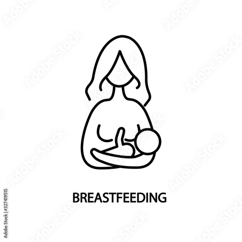 Breastfeeding line simple icon. Vector flat illustration woman breastfeeding a baby.