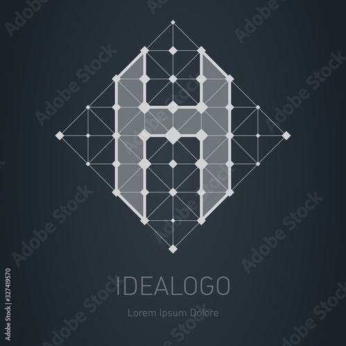 Modern Logo with letter H. Low poly Design element with squares, triangles and rhombus. Vector Low-poly logotype template.