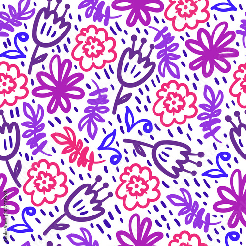 Abstract flower and foliage seamless pattern.Organic wallpaper,nature background for textile,banner,poster.Vector illustration