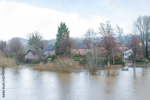 Flooding along the River Severn at Bridgnorth, Shropshire, UK . March 2020.