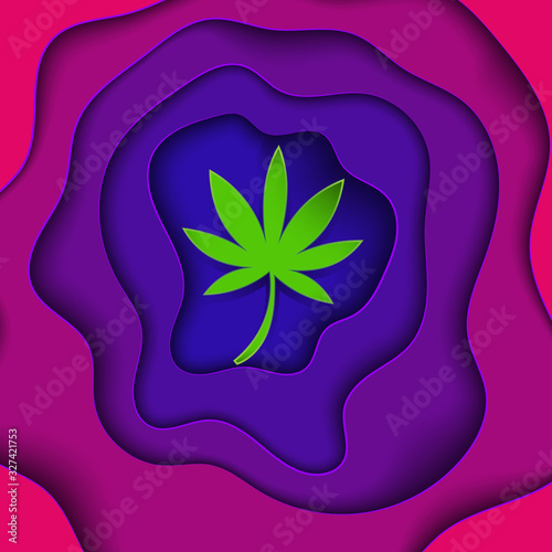 Marijuana paper art background.Color wallpaper,banner for CBD themed. Vector illustration