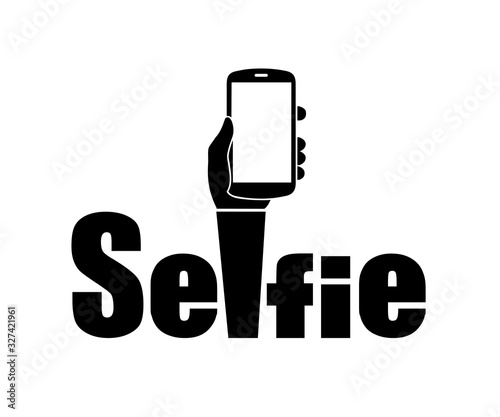 Taking selfie photo on smart phone concept sign, selfie badge, selfie label icon - stock vector