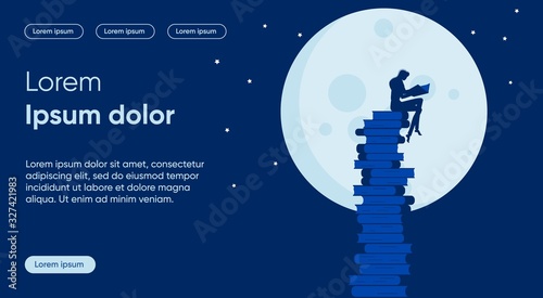 Night Learning Flat Landing Page Vector Template