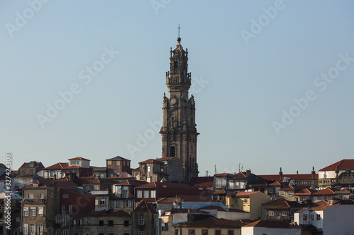 View of Torre dos Clerigos in the center of the city old Porto  Portugal.