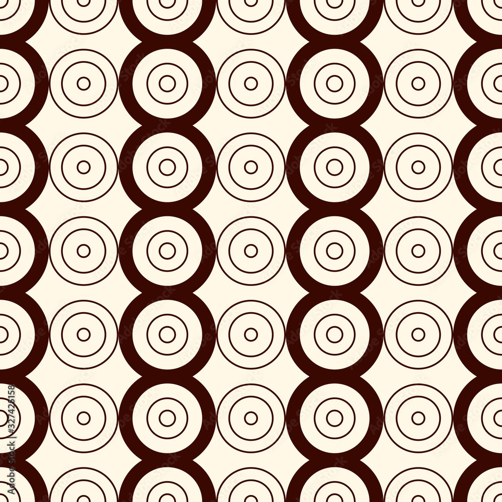 Outline seamless pattern with vertical lines and circles. Repeated geometric figures ornamental abstract background.