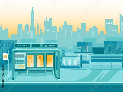 Empty Place with Bus Stop Station on Roadside