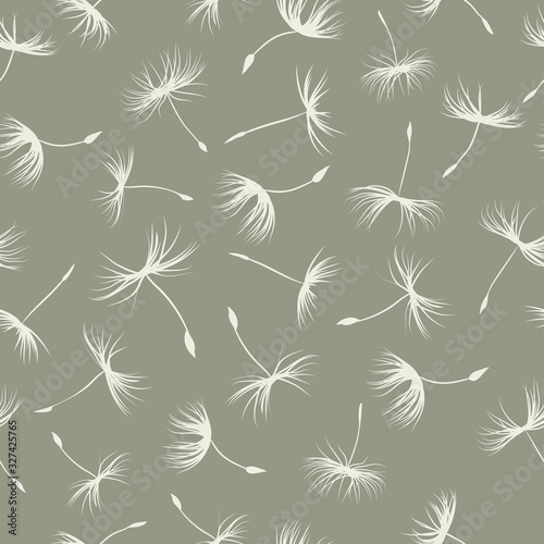 Seamless floral spring pattern with dandelion seeds. Botanical modern dirty gray texture or background in vector.