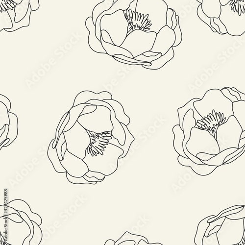 Seamless floral pattern with Peony. Vector illustration.