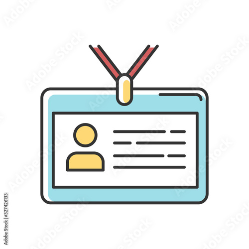 Identity pass card RGB color icon. Badge with credentials. ID document. Security, safety measure. Authorization, authentification. Employee access card. Isolated vector illustration