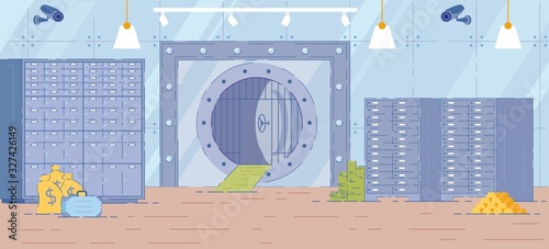 Bank Room Interior Backdrop with Metal Safe Door.