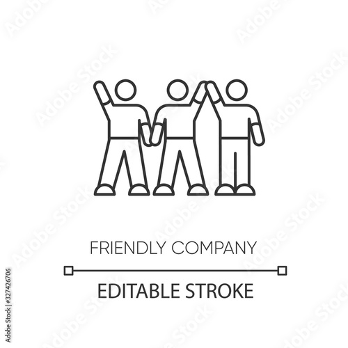 Friendly company pixel perfect linear icon. Thin line customizable illustration. Friendship, social communication, fellowship contour symbol. Vector isolated outline drawing. Editable stroke