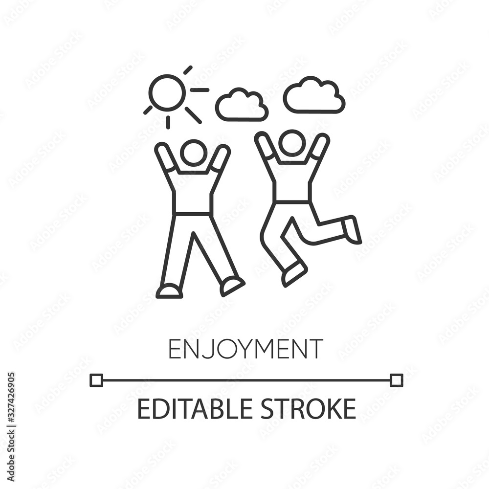 Enjoyment pixel perfect linear icon. Thin line customizable illustration. Friendship, togetherness, happiness contour symbol. Outdoor recreation. Vector isolated outline drawing. Editable stroke Enjoyment pixel perfect linear icon. Thin line customizable illustration. Friendship, togetherness, happiness contour symbol. Outdoor recreation. Vector isolated outline drawing. Editable stroke