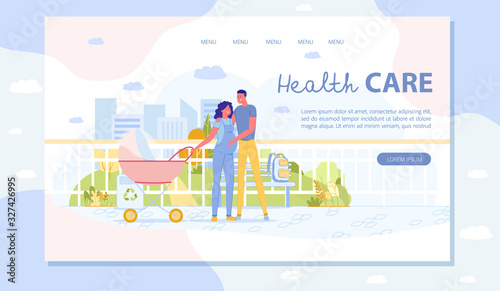 Young Family Health Care Flat Vector Landing Page