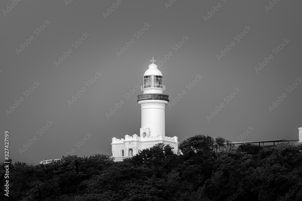 Black and white photo of the Cape Byron Lighthouse Black and white photo of the Cape Byron Lighthouse