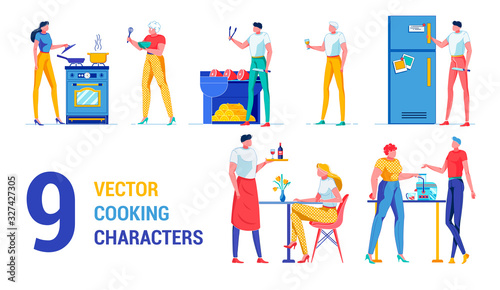 Vector Cooking Character at Kitchen and Home.
