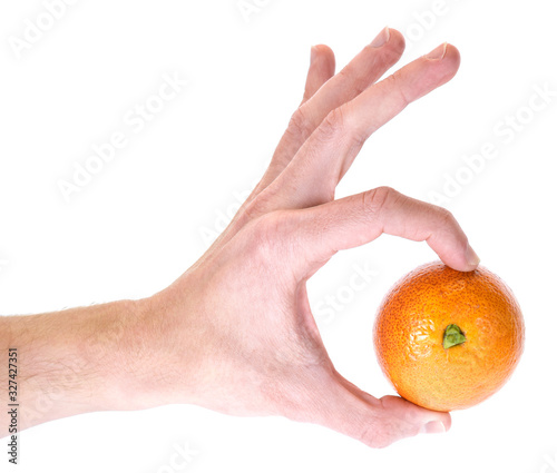 Blood orange in hand isolated on white - OK