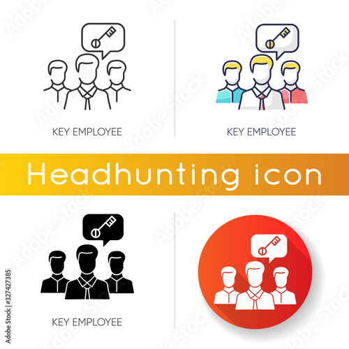 Key employee icon. Linear black and RGB color styles. Most valuable worker, successful team leader. Professional human resources management. Important staff member. Isolated vector illustrations