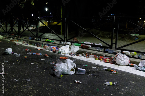 Trash is left on the ground after the inauguration of Fallas 2020 in Valencia, Spain photo