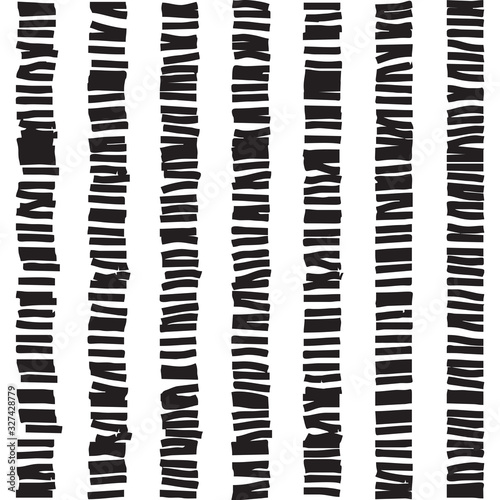 Horizontal dashes in vertical columns seamless pattern. Abstract wrapping texture in black and white colors. Vector eps8 illustration.