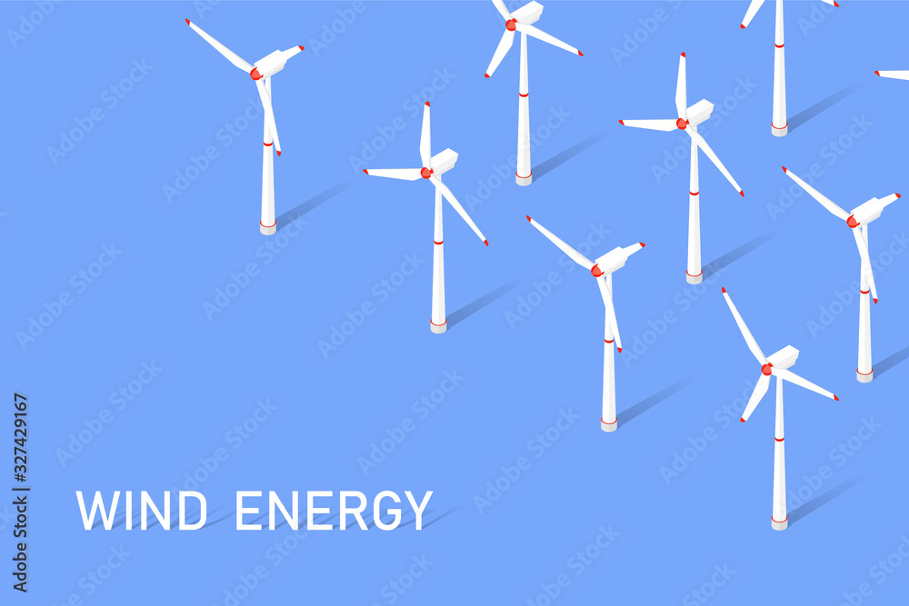 Wind energy. Isometric clean energy concept. Wind turbines. Vector illustration Wind energy. Isometric clean energy concept. Wind turbines. Vector illustration