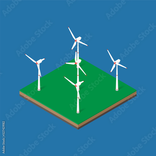 Wind energy park. Wind power station. Vector isometric illustration