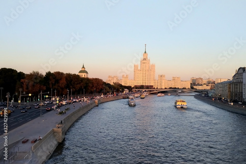 River navigation on the Moscow river. Summer, evening.
