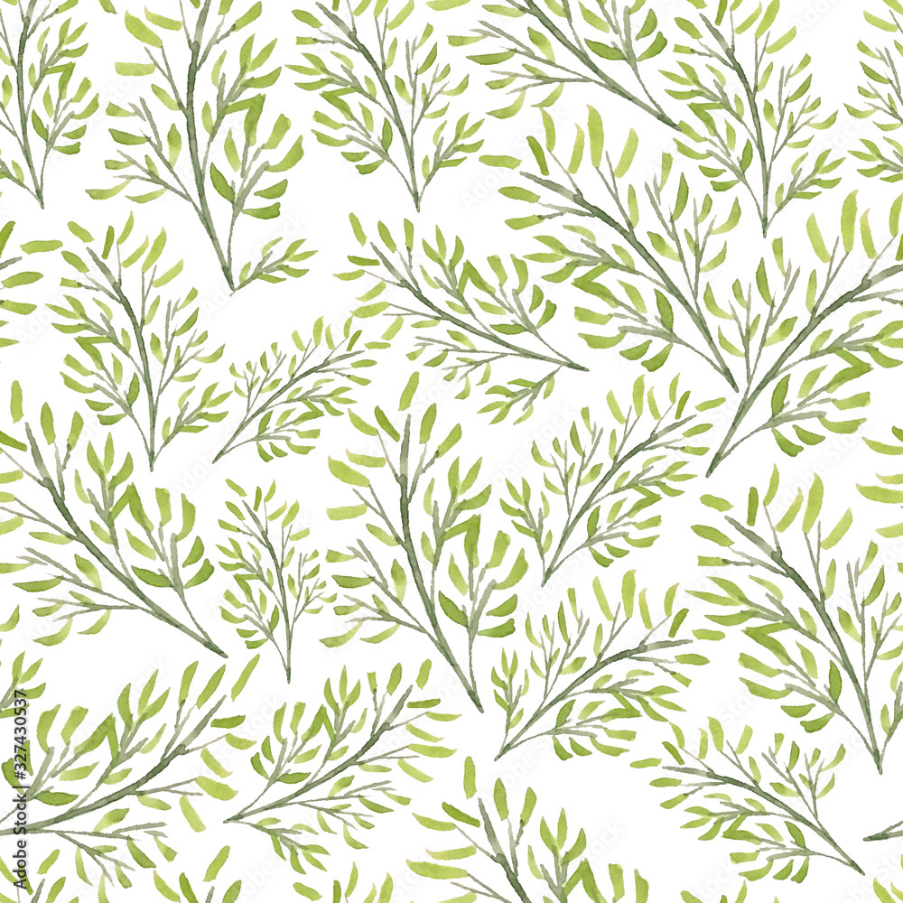 Seamless pattern of leaves from the garden. Botanical hand-drawn watercolor illustration. Design for postcard, invitation, wedding, packaging, fabrics, textiles, wallpapers website Seamless pattern of leaves from the garden. Botanical hand-drawn watercolor illustration. Design for postcard, invitation, wedding, packaging, fabrics, textiles, wallpapers website