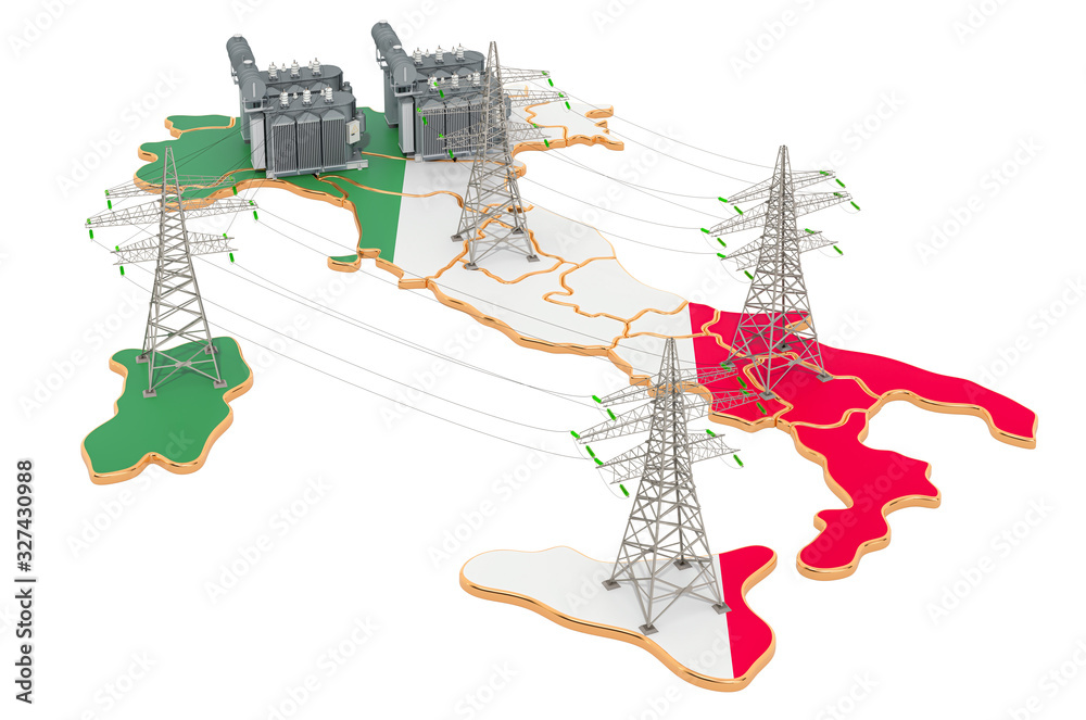 Electrical substations in Italy, 3D rendering