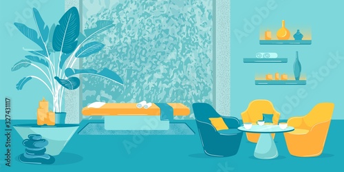 Cozy Interior Spa Procedures Salon, Cartoon Flat.