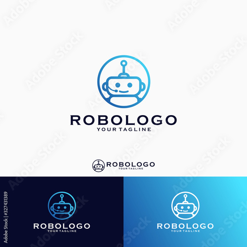 Robot logo template design, system customer service Logo design emblem vector illustration logo template