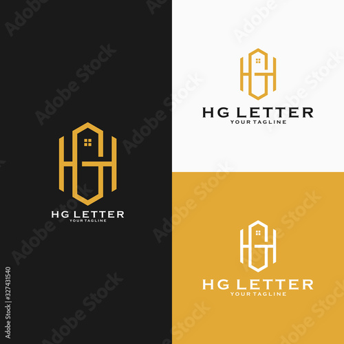 H and G letter logo template design, simple house window logo design emblem vector illustration logo template