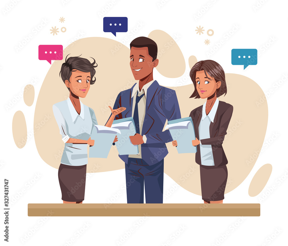 young business people talking workers characters young business people talking workers characters