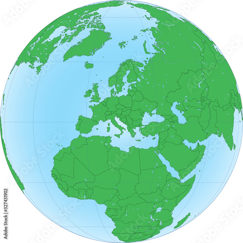 Illustration of Earth globe with focused on Europe