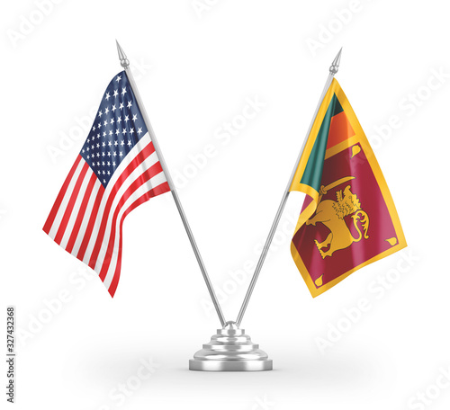 Sri Lanka and United States table flags isolated on white 3D rendering