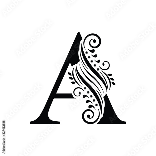 letter A. Black letters.  flower   beautiful capital alphabet 