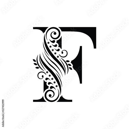 letter F. Black letters.  flower   beautiful capital alphabet 