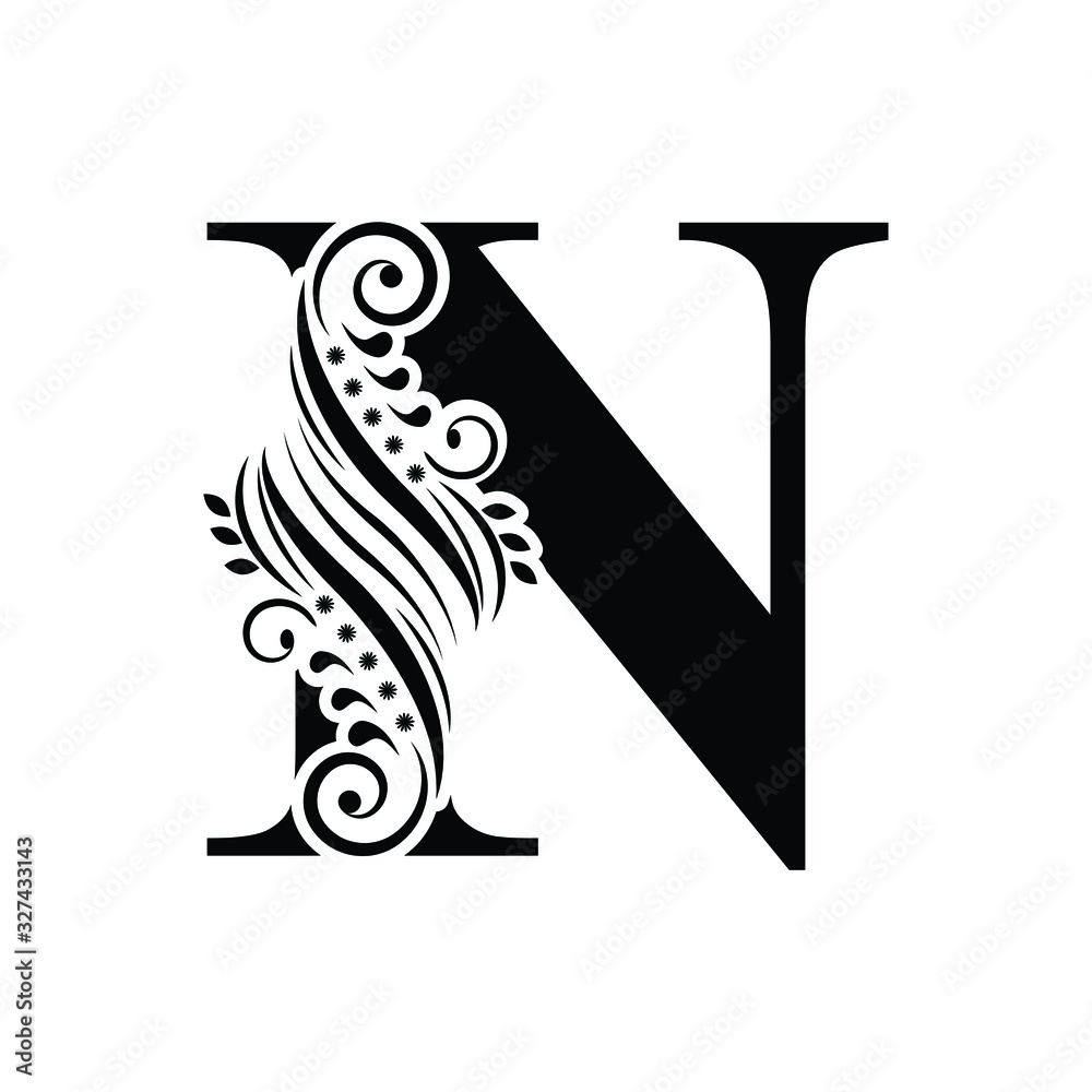 letter N. Black letters. flower beautiful capital alphabet Stock ...