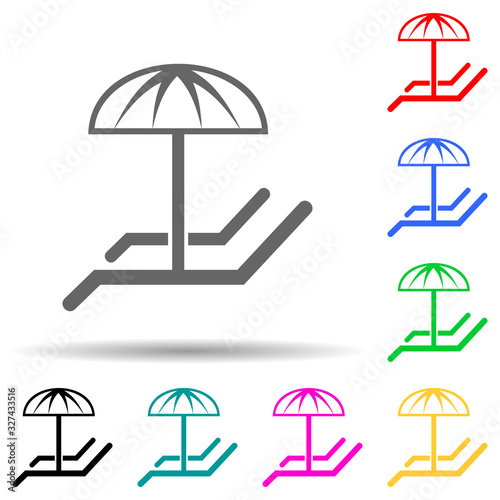 Loungers with umbrella multi color style icon. Simple glyph, flat vector of spa icons for ui and ux, website or mobile application