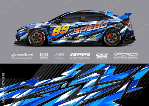 Racing car wrap design vector. Graphic abstract stripe racing background kit designs for wrap vehicle, race car, rally, adventure and livery