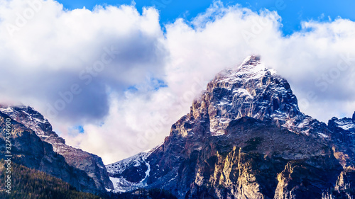 The 13,770 ft high mountain peak of Grand Teton mountainin the Teton Range of Grand Teton National Park in Wyoming, United States photo