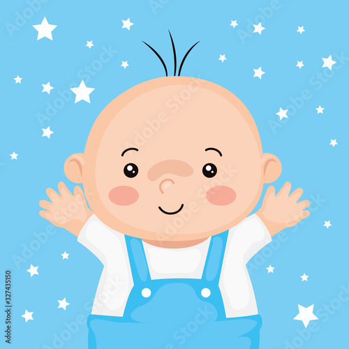 cute little baby boy with stars decoration vector illustration design