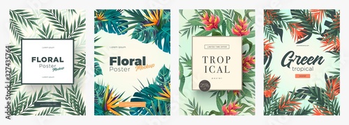 Fotografia Set of Bright tropical backgrounds with jungle plants