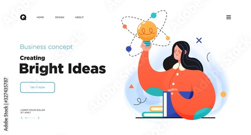 Research innovations and solutions. Presentation slide template or landing page website design. Business concept illustrations.