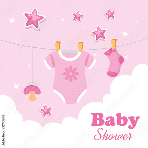 baby shower card with decoration hanging vector illustration design