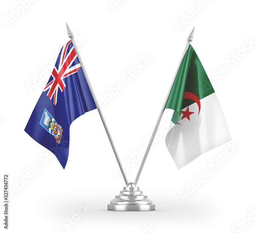 Algeria and Falkland Islands table flags isolated on white 3D rendering