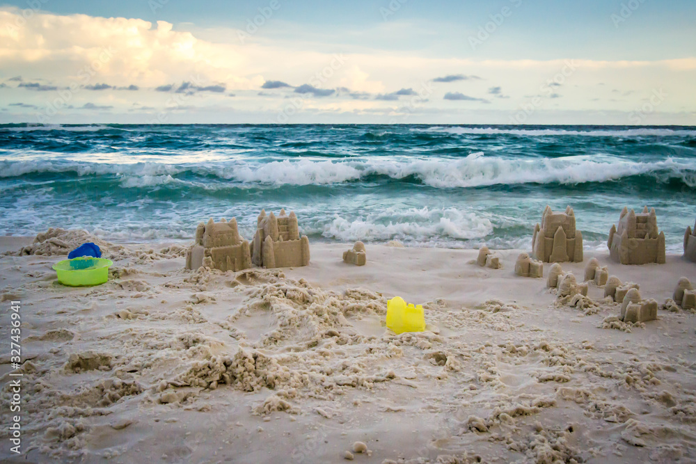 Multiple sand castles on the beach Multiple sand castles on the beach