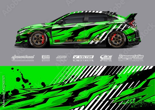 Racing car wrap design vector. Graphic abstract stripe racing background kit designs for wrap vehicle, race car, rally, adventure and livery